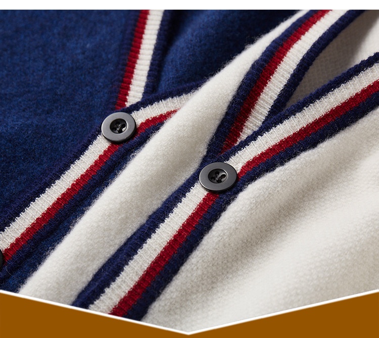 Ragazzo Ragazzo Autunno Inverno Cardigan in lana di medio spessore con scollo a V da uomo Color-Block Sho Maglione a maniche lunghe Giacca casual ampia Base_voghion.com