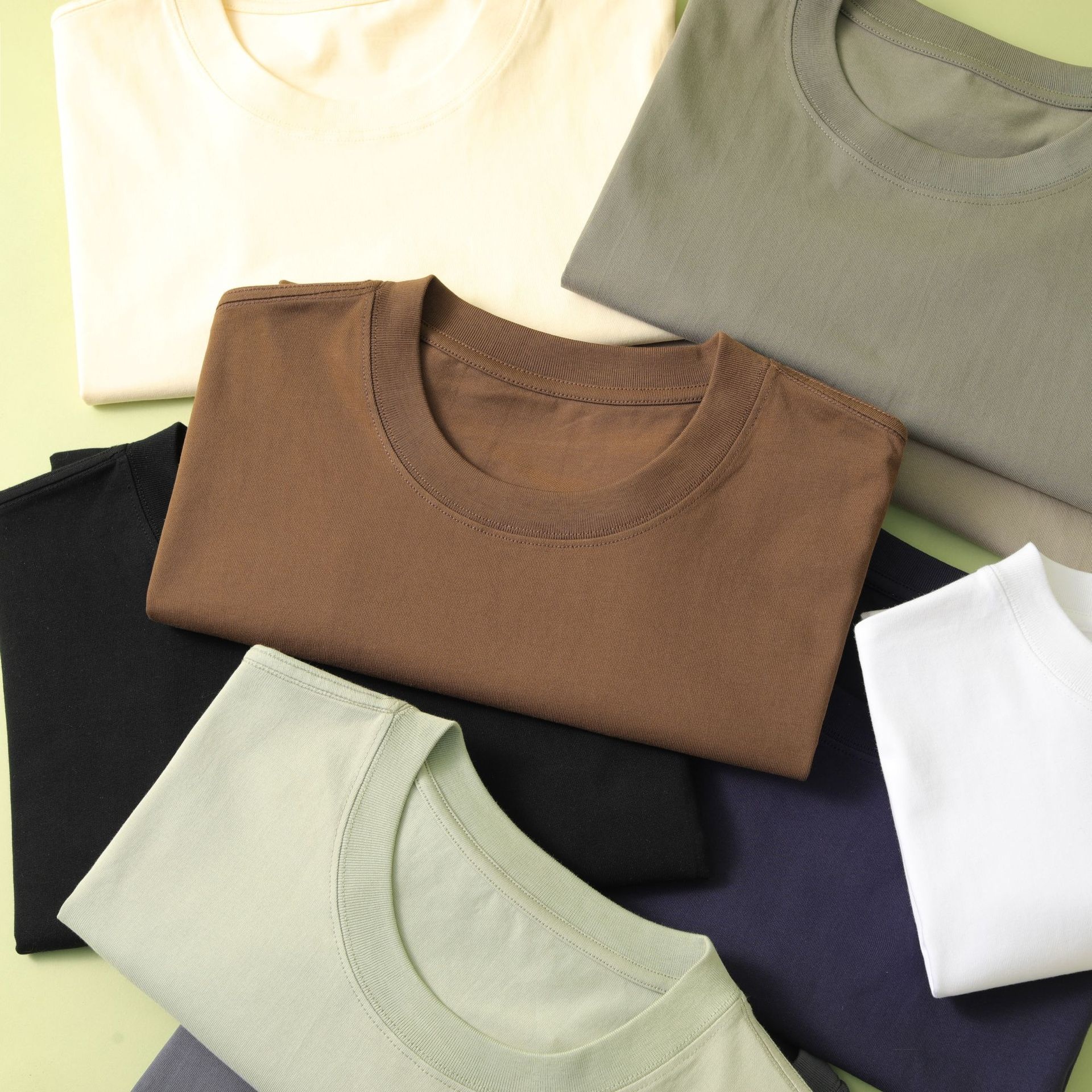 Vintage-T-Shirt für Herren, 260 g schweres, doppelt gewebtes Kurzarm-Shirt aus reiner Baumwolle, trendige Marke, lockerer Schnitt in Erdtönen_voghion.com