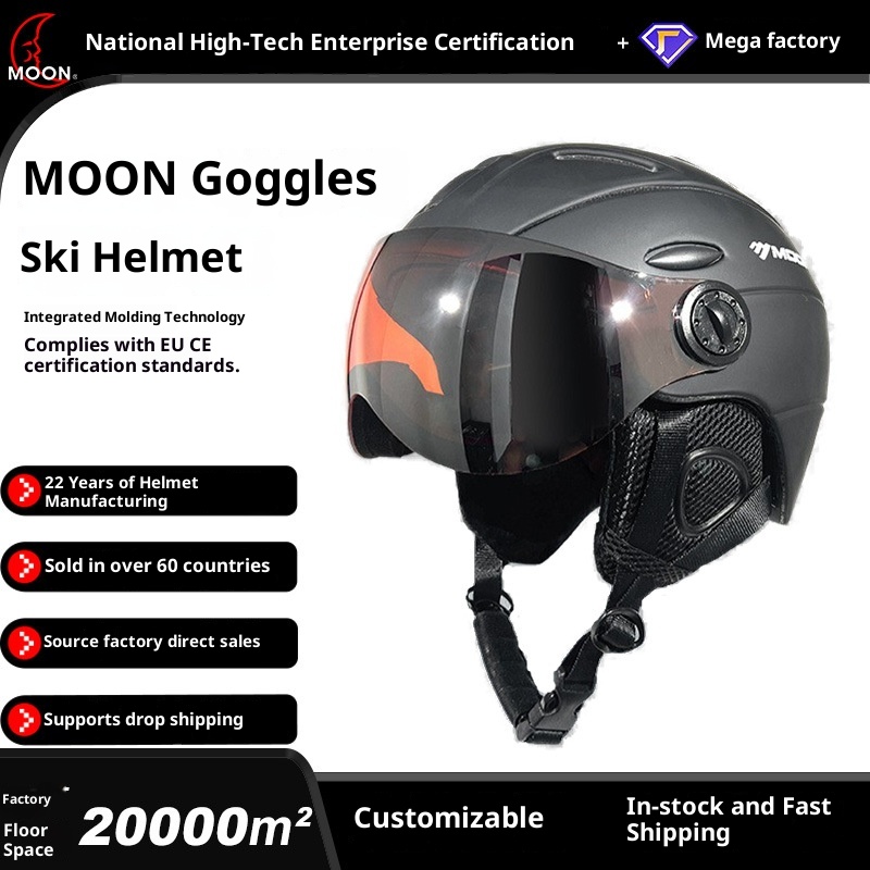 001 Moon Cross-Border E-Commerce Sicherheit mit Skibrille, einteiliger, geformter Unisex-Skihelm_voghion.com