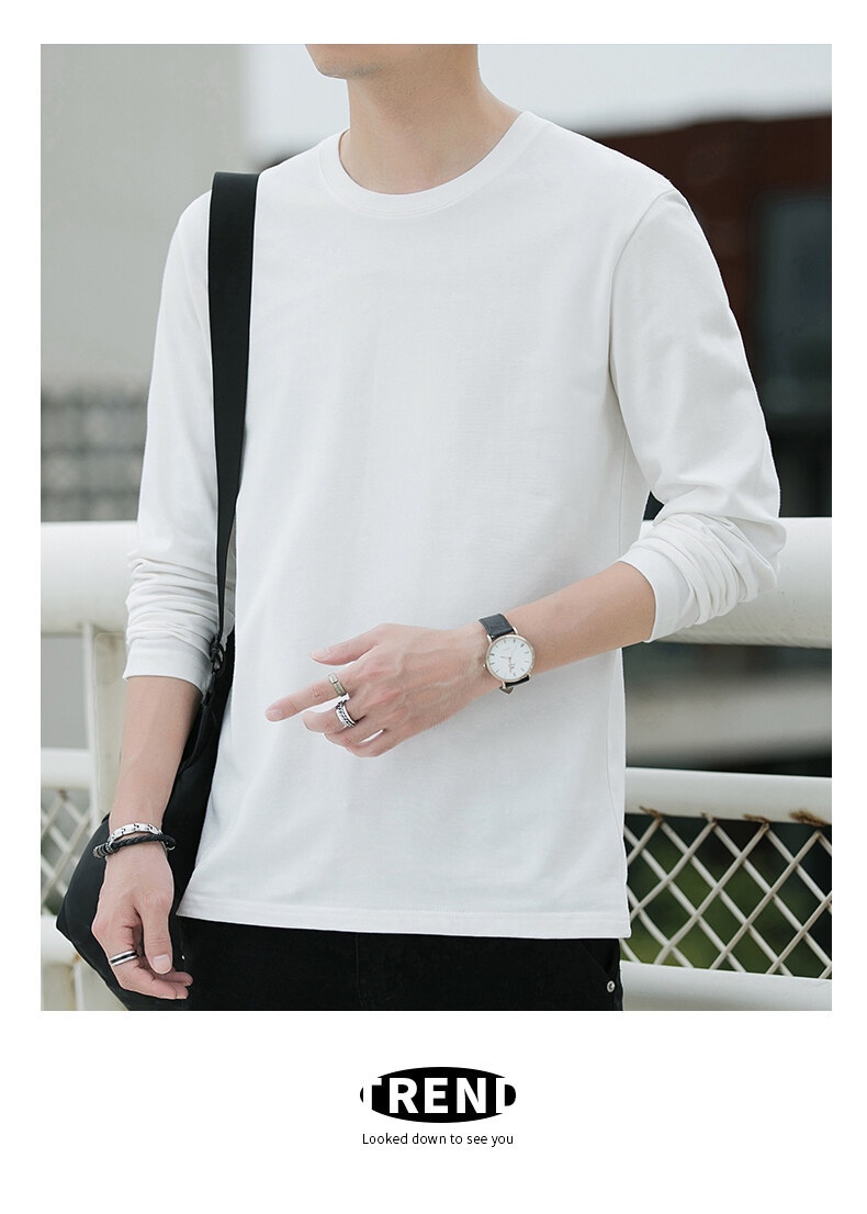 Maglietta a maniche lunghe primaverile e in puro cotone per uomo, scollo tondo, maglietta di base sottile, strato interno, felpa di alta qualità,_voghion.com