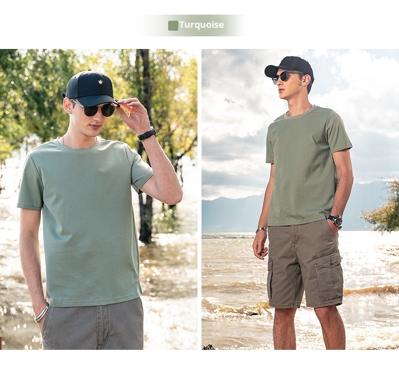 Maglietta base da uomo in cotone di seta ghiaccio fresco, manica corta, estiva, bianca, tinta unita, mercerizzata_voghion.com