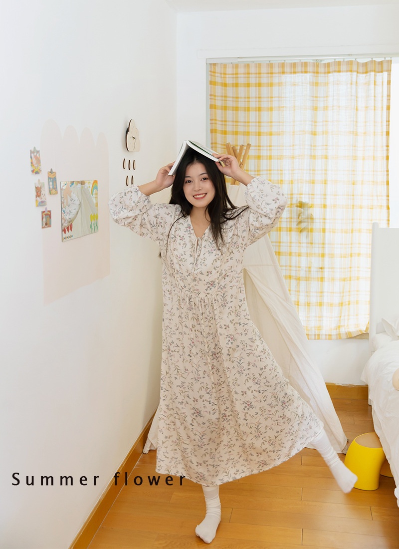 ChicShe Spanish O Marka Kadın İlkbahar Yaz Gül Uzun Kollu Vintage Küçük Çiçekli Pamuklu Rayon Pijama Takımı Kadınlar İçin_voghion.com