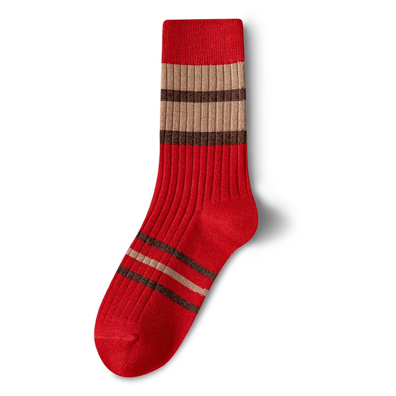 Lillian Damen Herbst Winter Wadenlange Kaschmir-Weihnachtssocken Sternzeichen Trend Rote Wollsocken_voghion.com