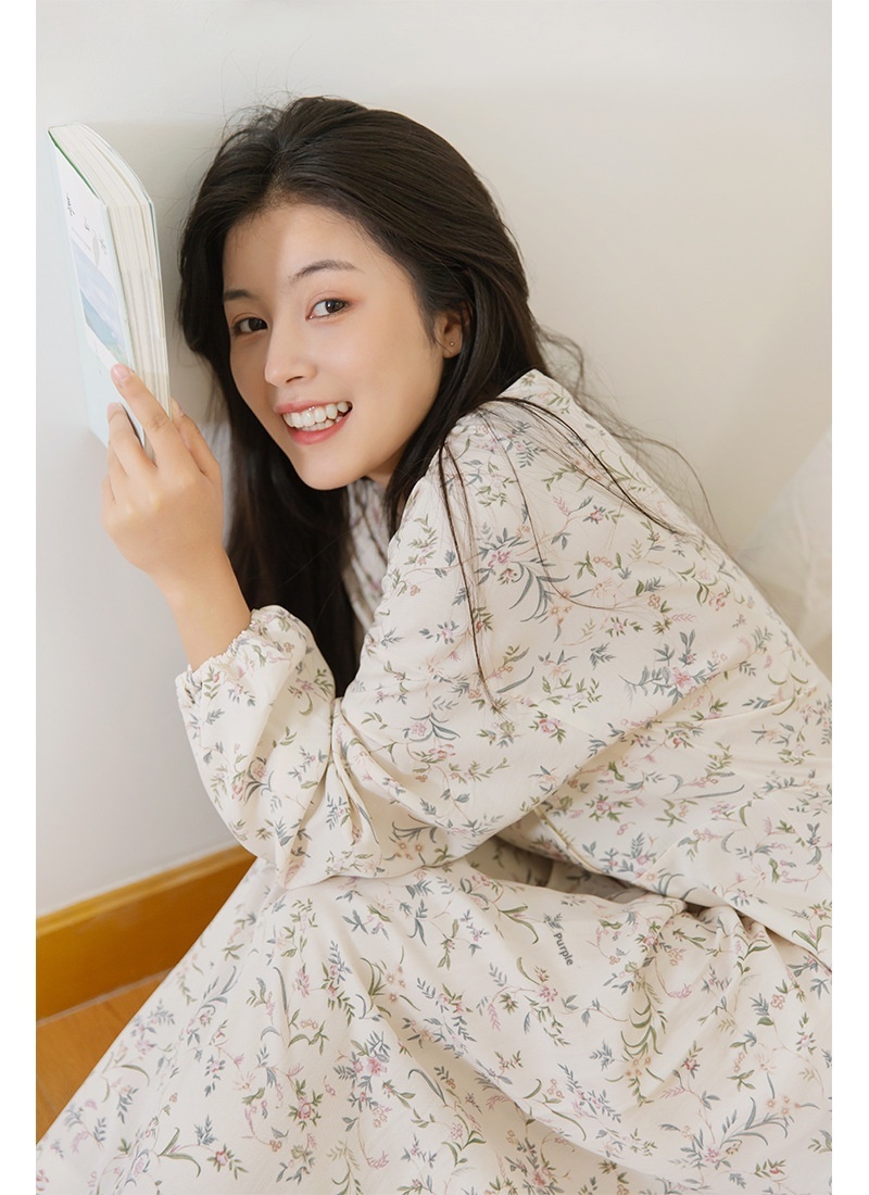 ChicShe Spanish O Marka Kadın İlkbahar Yaz Gül Uzun Kollu Vintage Küçük Çiçekli Pamuklu Rayon Pijama Takımı Kadınlar İçin_voghion.com