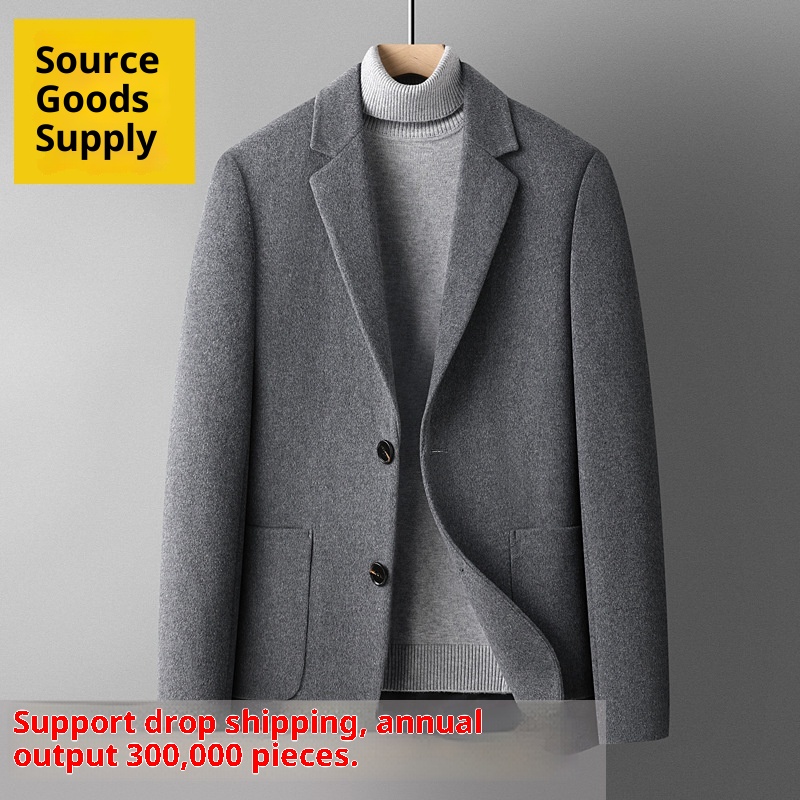 jongen Enkelzijdige kasjmierjas Herfst Winter Effen Kleur Korte Wollen Jas Herenpak Veelzijdig_voghion.com