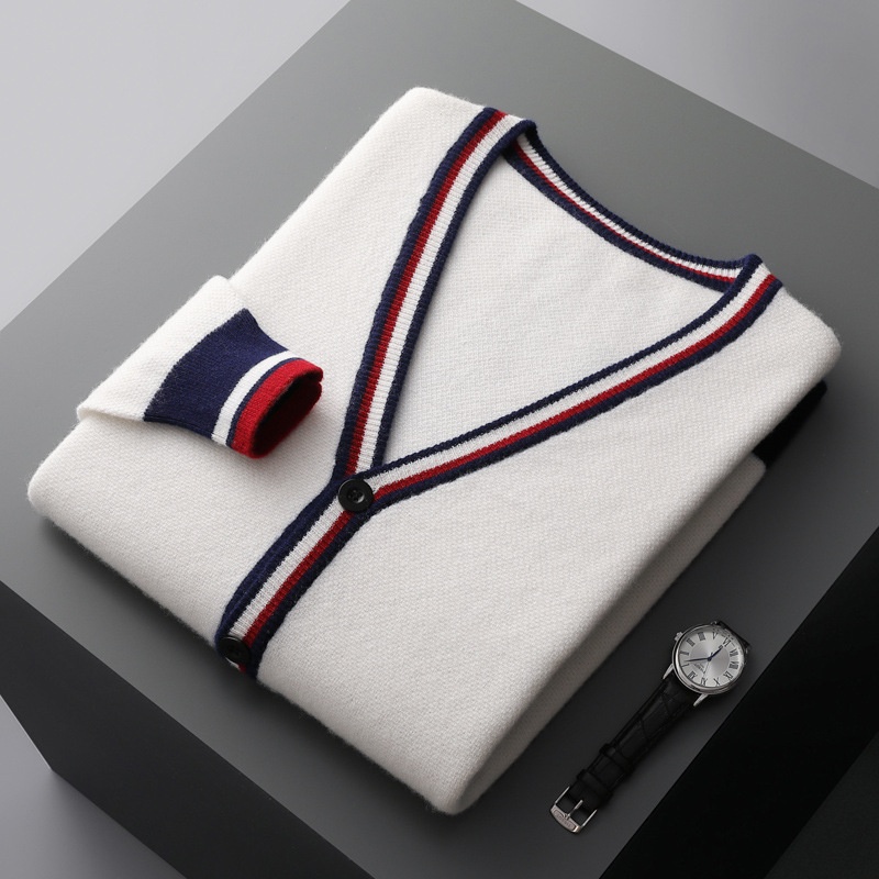 Ragazzo Ragazzo Autunno Inverno Cardigan in lana di medio spessore con scollo a V da uomo Color-Block Sho Maglione a maniche lunghe Giacca casual ampia Base_voghion.com