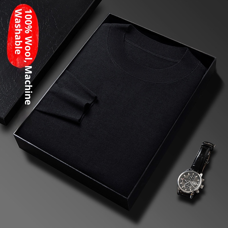 Maglione da uomo in lana lavorata a maglia a collo alto, sottile e lavabile in lavatrice, di alta qualità, per uomini giovani e di mezza età_voghion.com