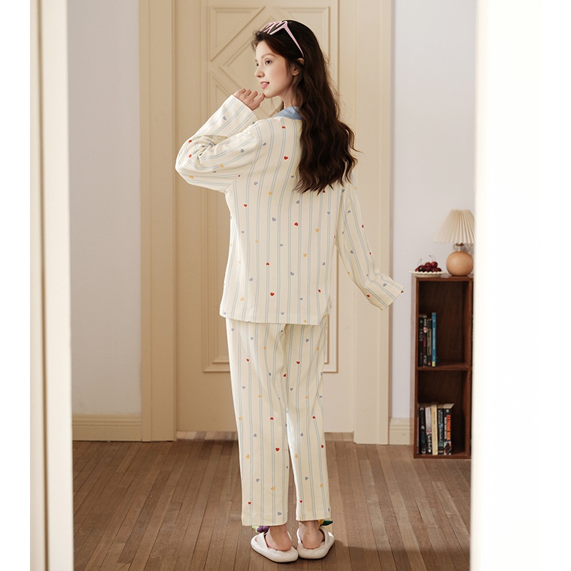 ChicShe Sleep Spring And Autumn New Long Sleeve Women's Pajamas Striped Cute Cartoon Loose Cotton Homewear Set_voghion.com