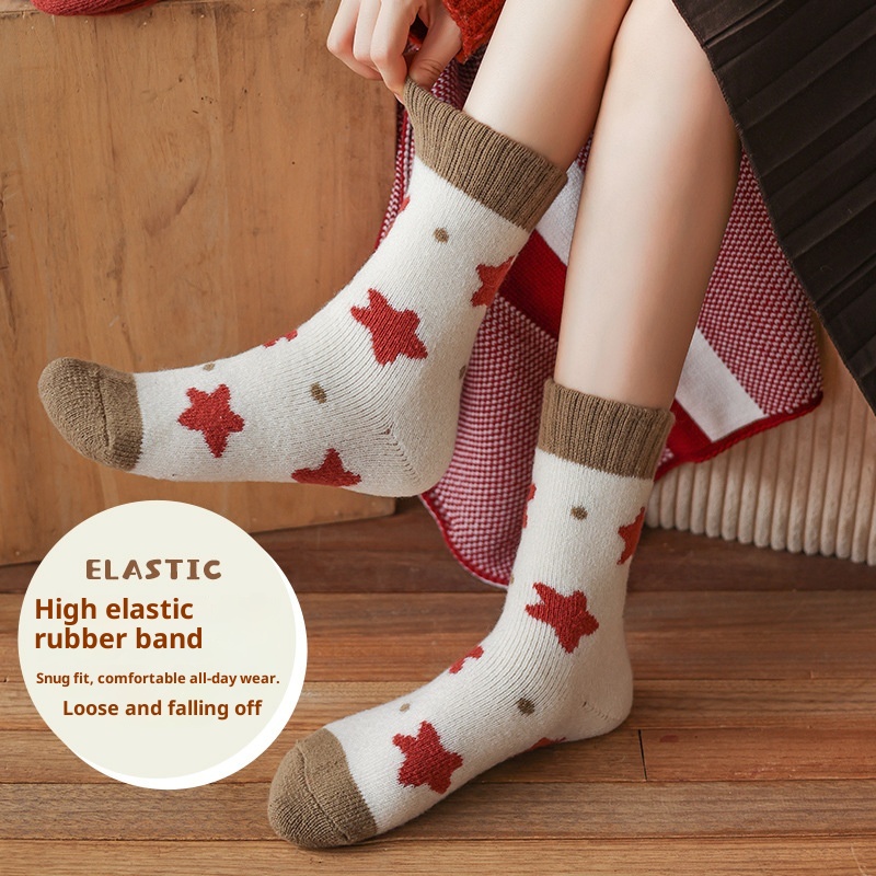 Lillian Thick For Women, Autumn And Mid-Calf Socks, 2024 New Winter Fleece-Lined Thickened Warm Red Christmas Terry Long Socks_voghion.com