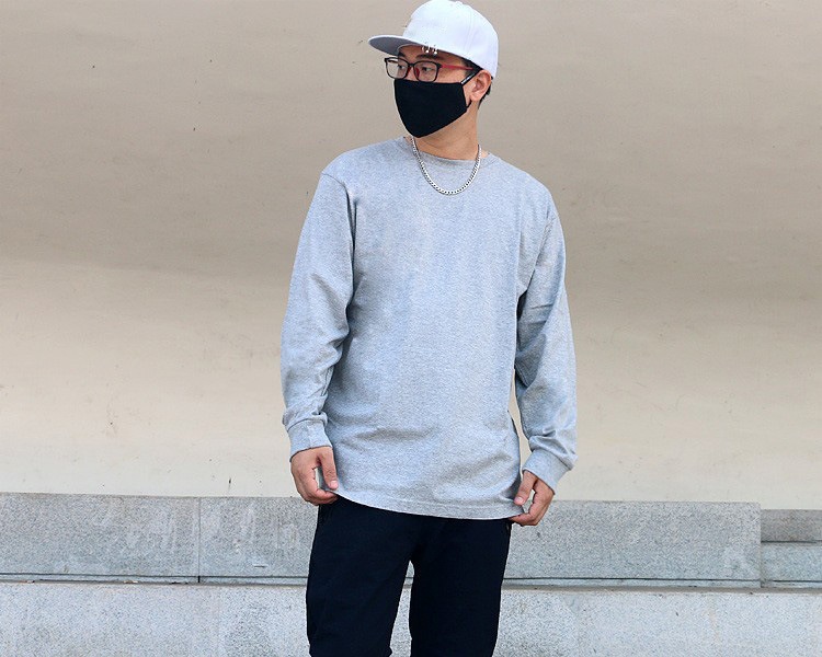 T-shirt unisexe à manches longues, col rond, 250 g, en pur coton japonais épais, coupe ample, sans coutures, fond blanc._voghion.com