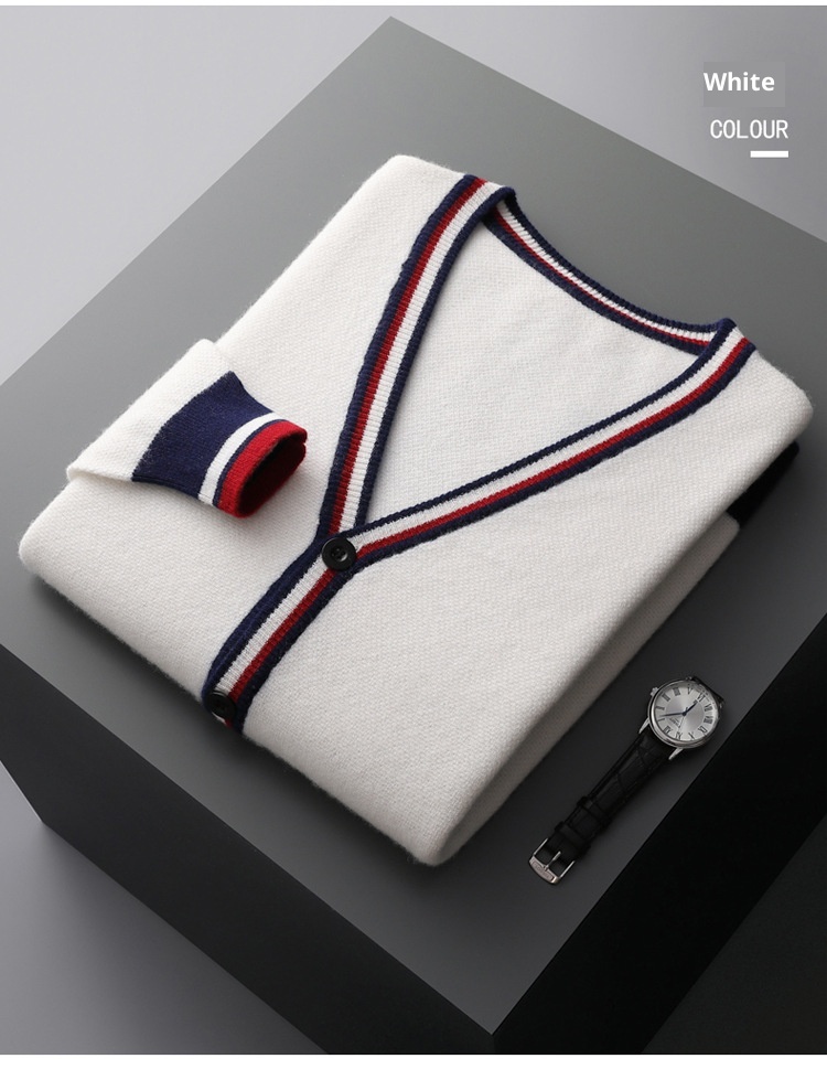 Ragazzo Ragazzo Autunno Inverno Cardigan in lana di medio spessore con scollo a V da uomo Color-Block Sho Maglione a maniche lunghe Giacca casual ampia Base_voghion.com