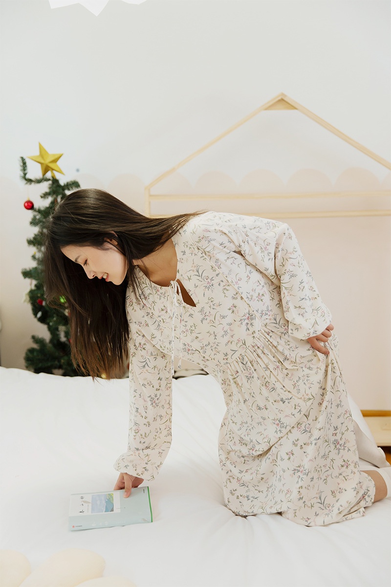 ChicShe Spanish O Marka Kadın İlkbahar Yaz Gül Uzun Kollu Vintage Küçük Çiçekli Pamuklu Rayon Pijama Takımı Kadınlar İçin_voghion.com