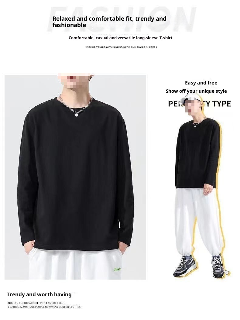 Maglietta a maniche lunghe da uomo in tinta unita, outfit da coppia, maglietta in stile giapponese, intimo, felpa girocollo_voghion.com