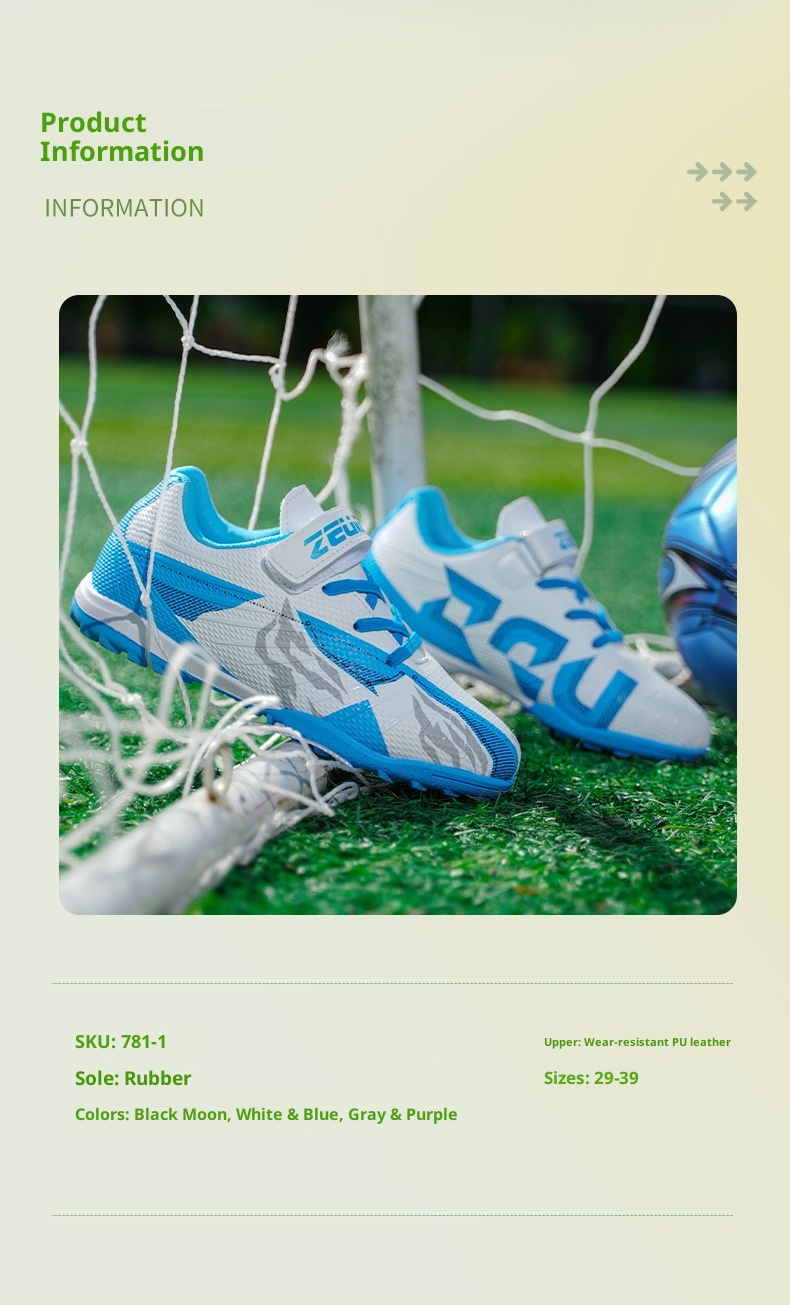 ShoeGlobe Zhizu Brand Soccer Children, No-Tie Shoelaces, Buckle TF Rubber Sole, Artificial Turf Training Shoes For Primary And_voghion.com