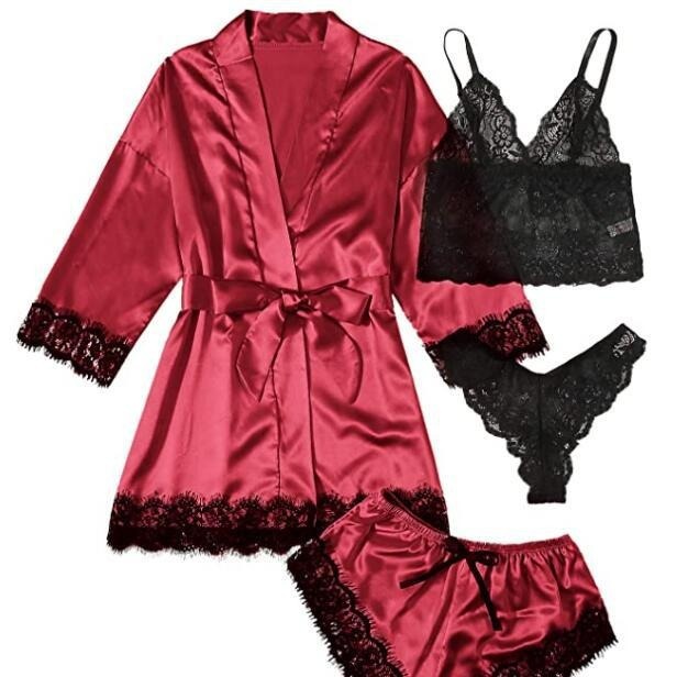 ChicShe European And American Sexy Lingerie Cross-Border Trade Women's Pajamas Four-Piece Plus Size Nightgown Camisole Set_voghion.com
