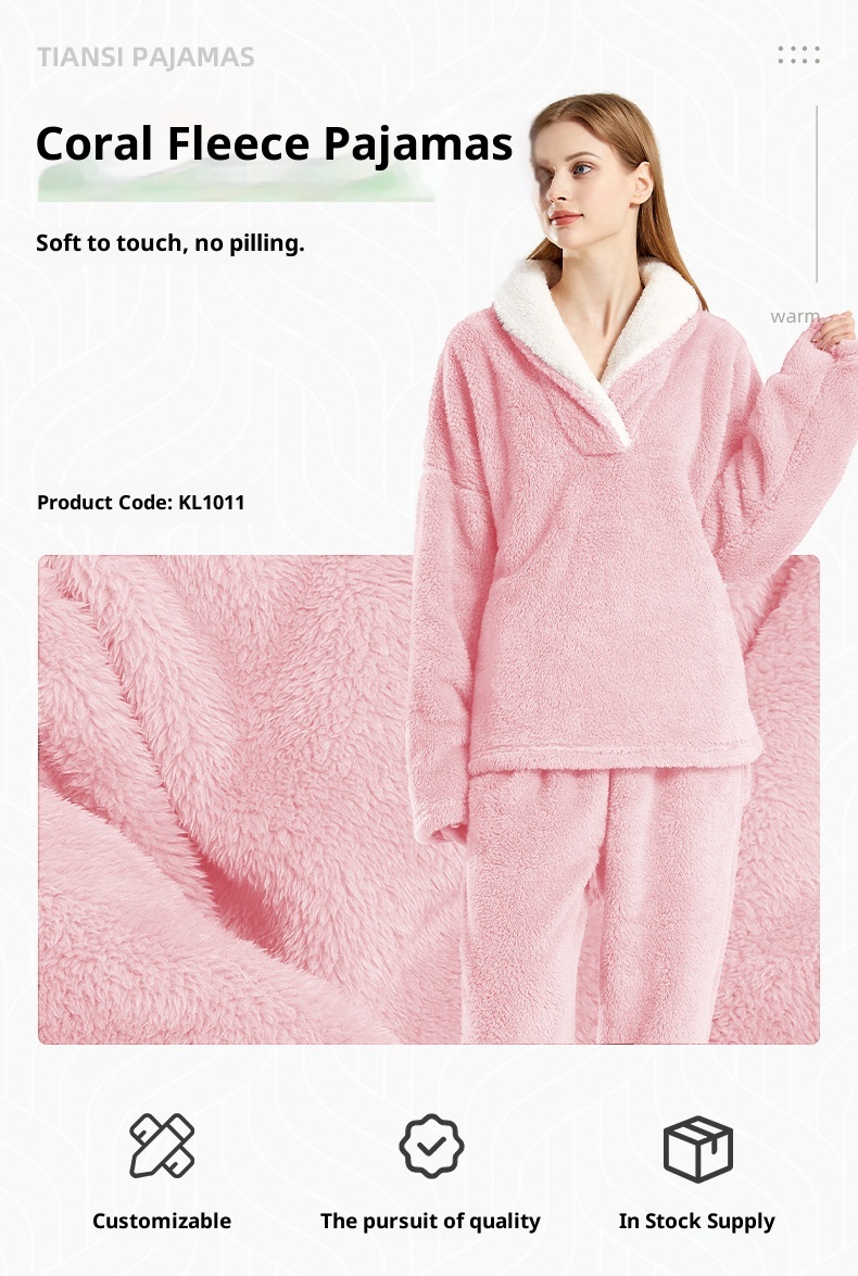 ChicShe Winter Cross-Border Women's Coral Fleece Comfortable Soft Pajamas Sleep Pants European And American Plus Size Homewear_voghion.com