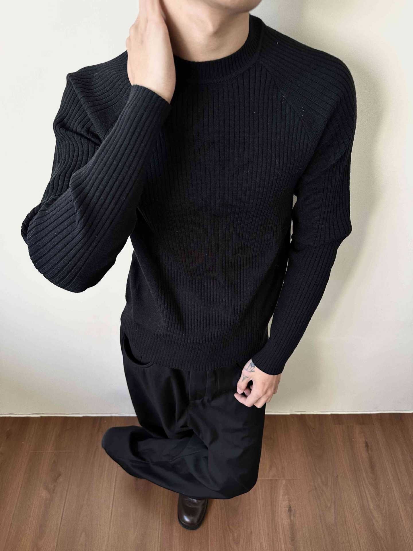 ragazzo MADEEXTREME Maglione largo a coste Old Money Slim Fit Manica lunga Strato base Girocollo Unisex_voghion.com