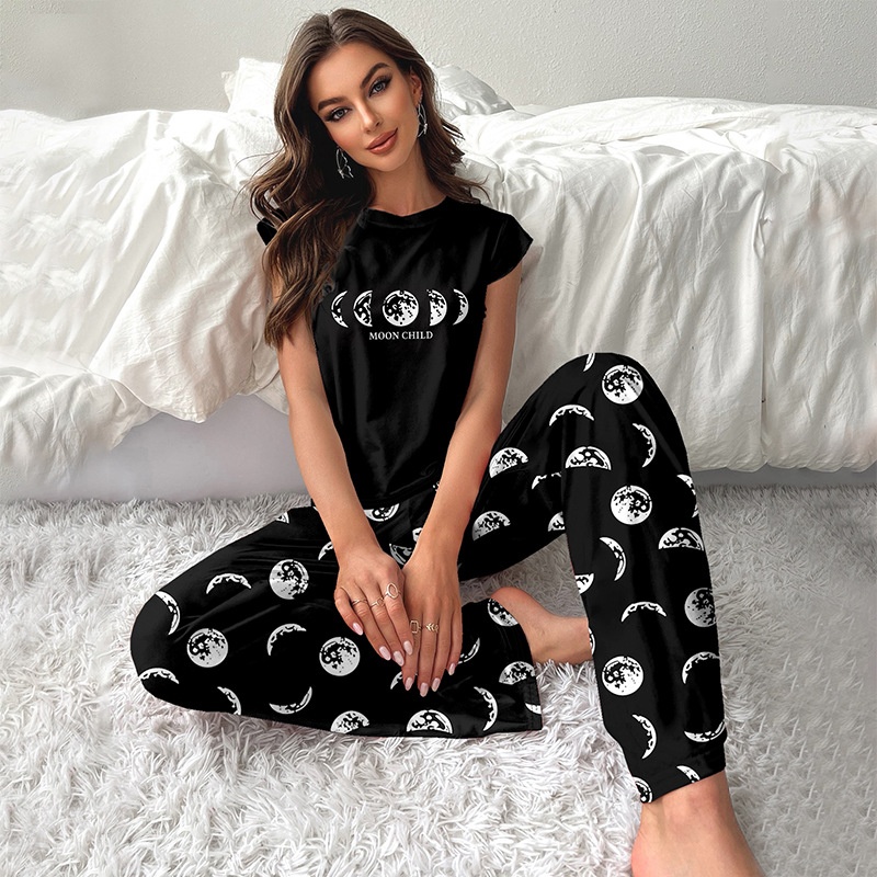 ChicShe 2024 New Cross-Border European And American Style Short Sleeve T-Shirt Long Pants Women's Pajamas Casual Comfortable_voghion.com