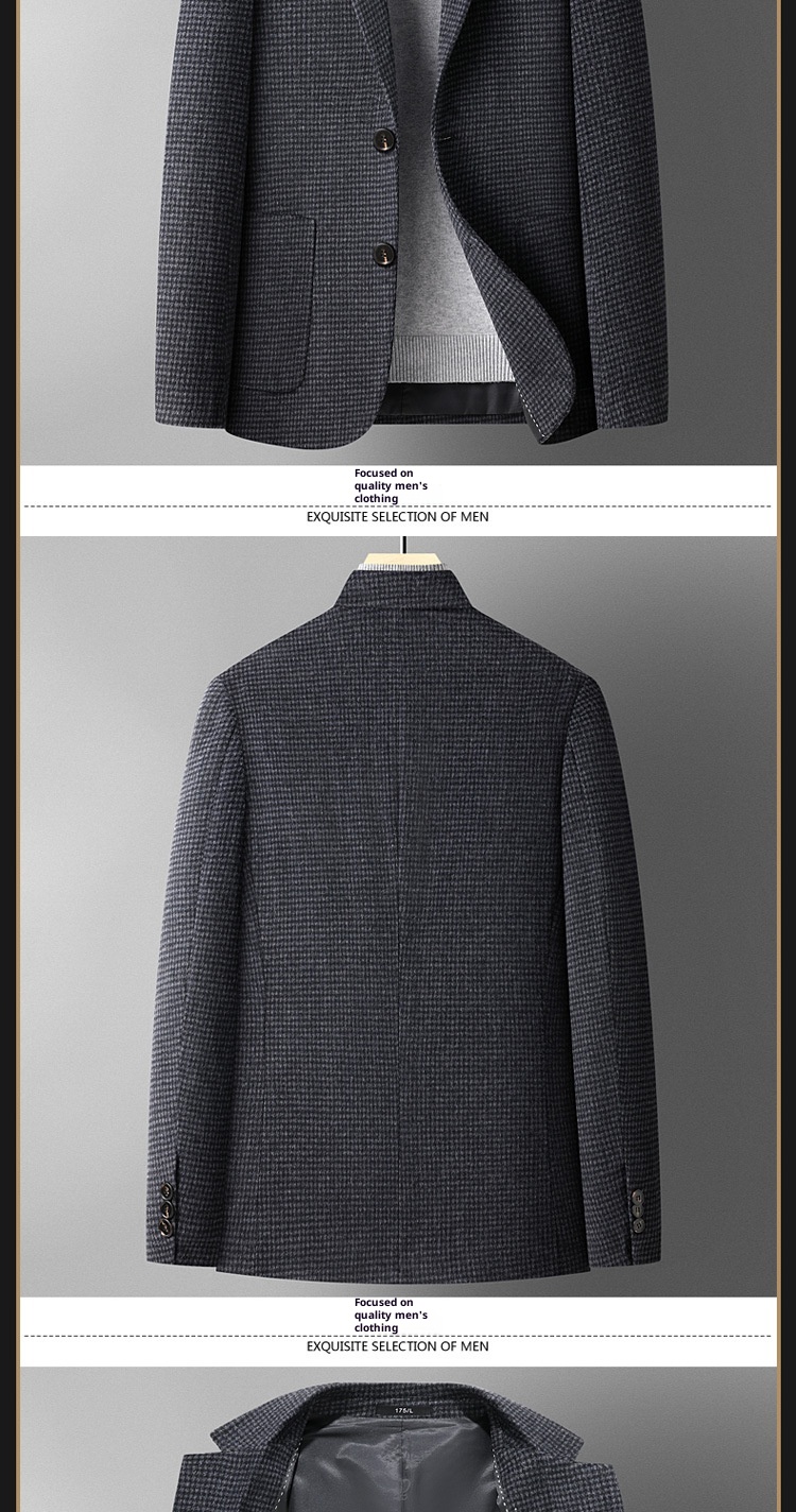 jongen Enkelzijdige kasjmierjas Herfst Winter Effen Kleur Korte Wollen Jas Herenpak Veelzijdig_voghion.com