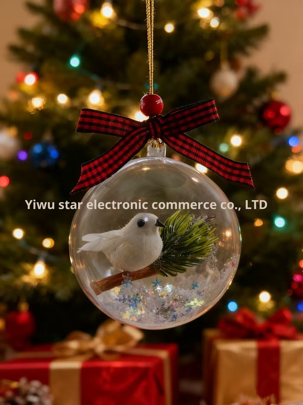 Lillian Cross-Border Tree Ornaments Transparent 3D Red Simulation Robin Bird Decoration Ball Christmas_voghion.com