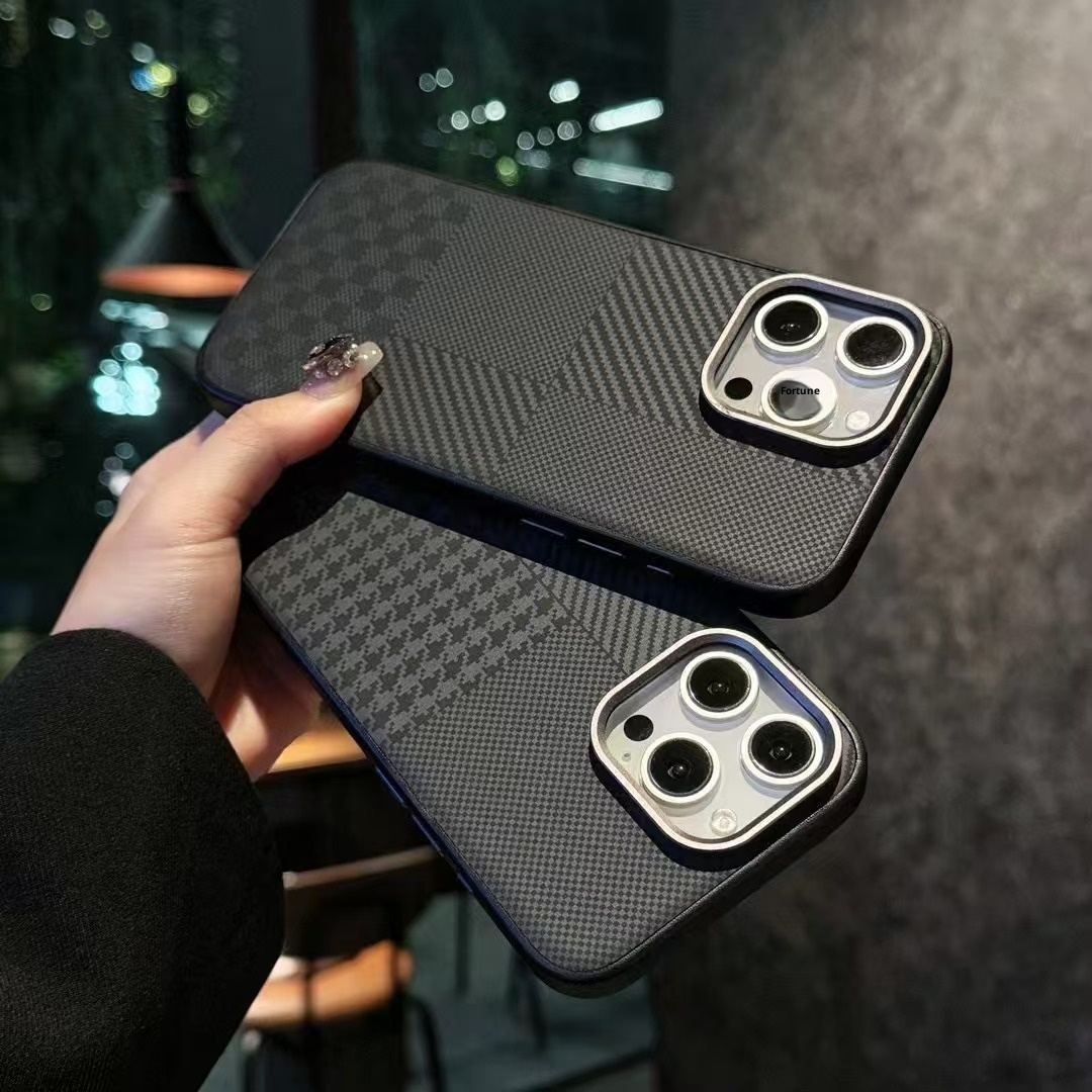 TechGlobe Suitable For IPhone 17 Pro Max Case Kevlar Texture Plain Leather 16 Metal Lens Ring 15 Shockproof Cover_voghion.com