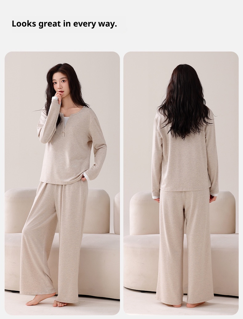 ChicShe 2025 New Women's Pajamas With Chest Pads Modal Cotton Long Sleeve Spring And Autumn Simple Homewear Set_voghion.com