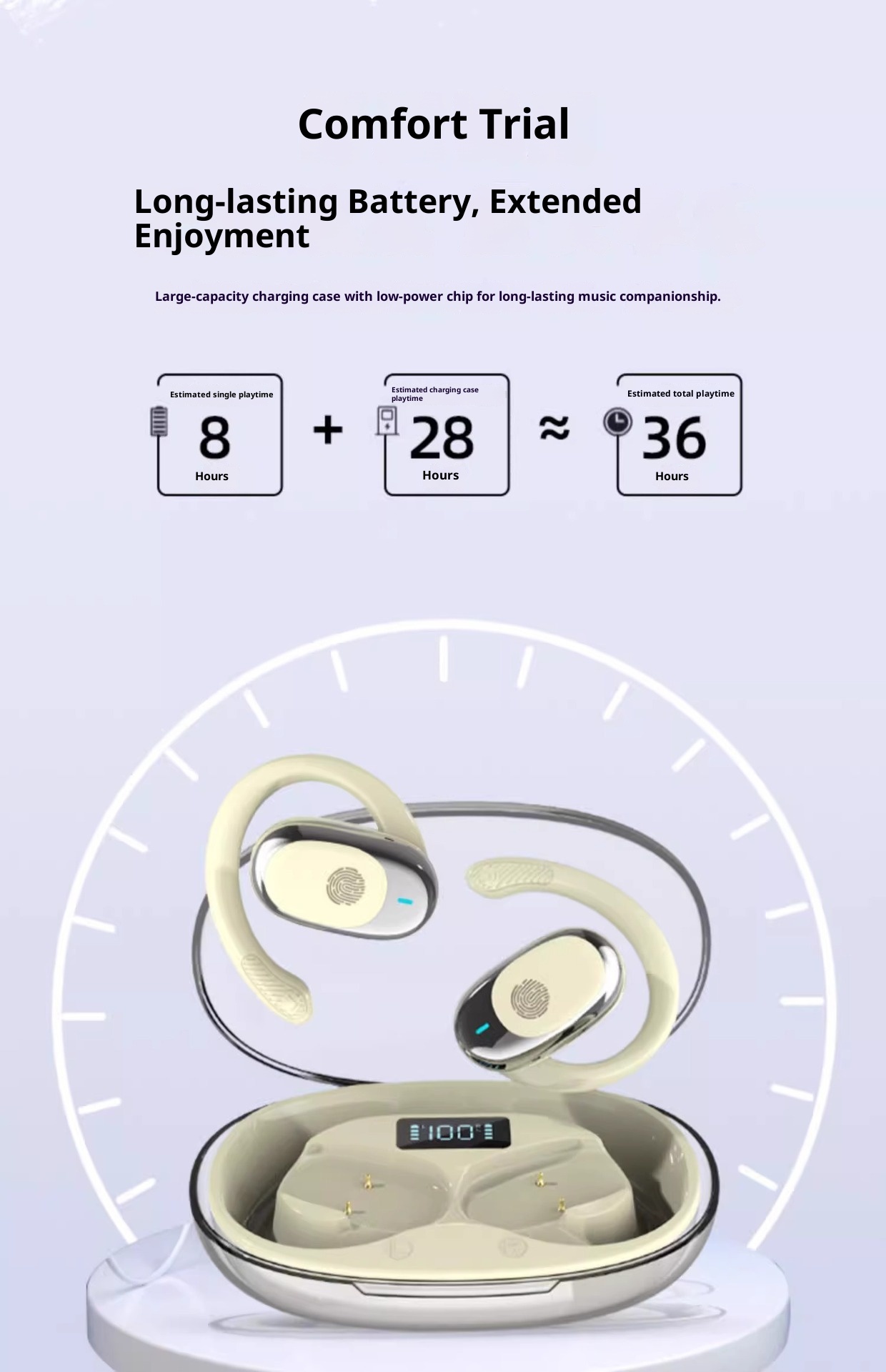 3c Cross-Border JM11 Bluetooth Wireless OWS Auricolari sportivi con cancellazione del rumore, gancio auricolare rotante, display digitale_voghion.com