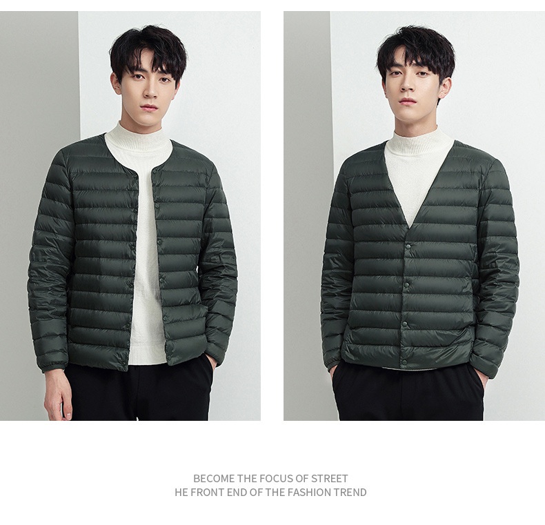 boy Lightweight Jacket Men's Short Style Autumn Winter New Collarless Liner Plus Size Inner Wear Base Layer Round Neck White_voghion.com