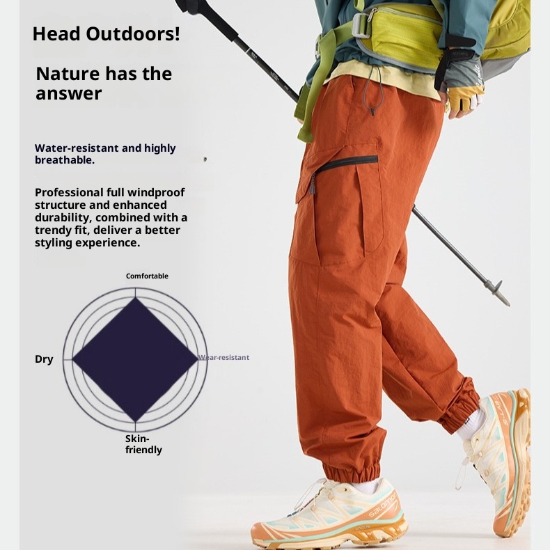 001 Outdoor lichtgewicht sport softshell voor heren en dames, lente en herfst trendy waterbestendige losse cargobroek, wandelen_voghion.com