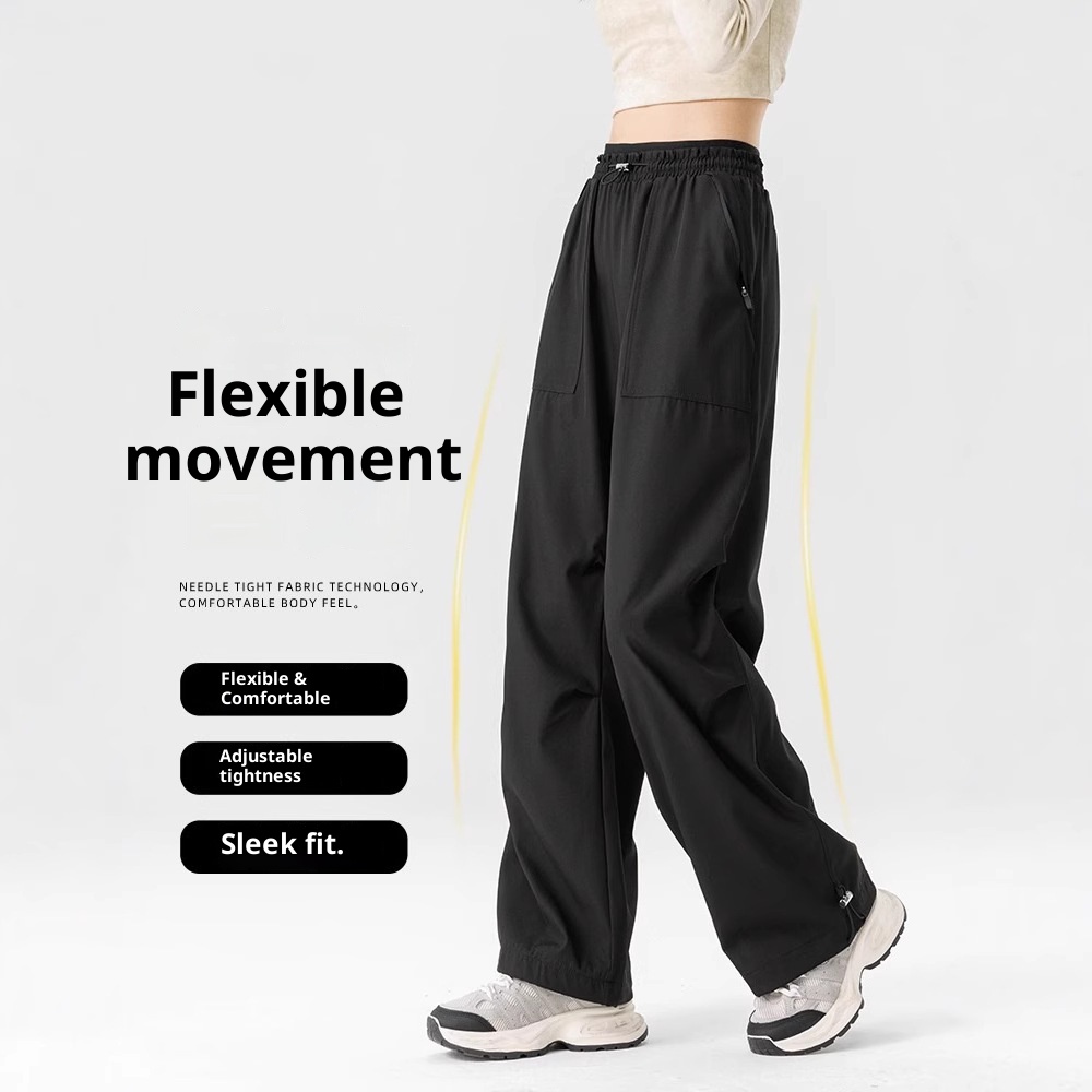 001 Woodpecker Pantalones casuales de verano para mujer, largos, con cordón, sencillos, de cintura alta, adelgazantes, de pierna ancha, para exteriores, para hombre_voghion.com