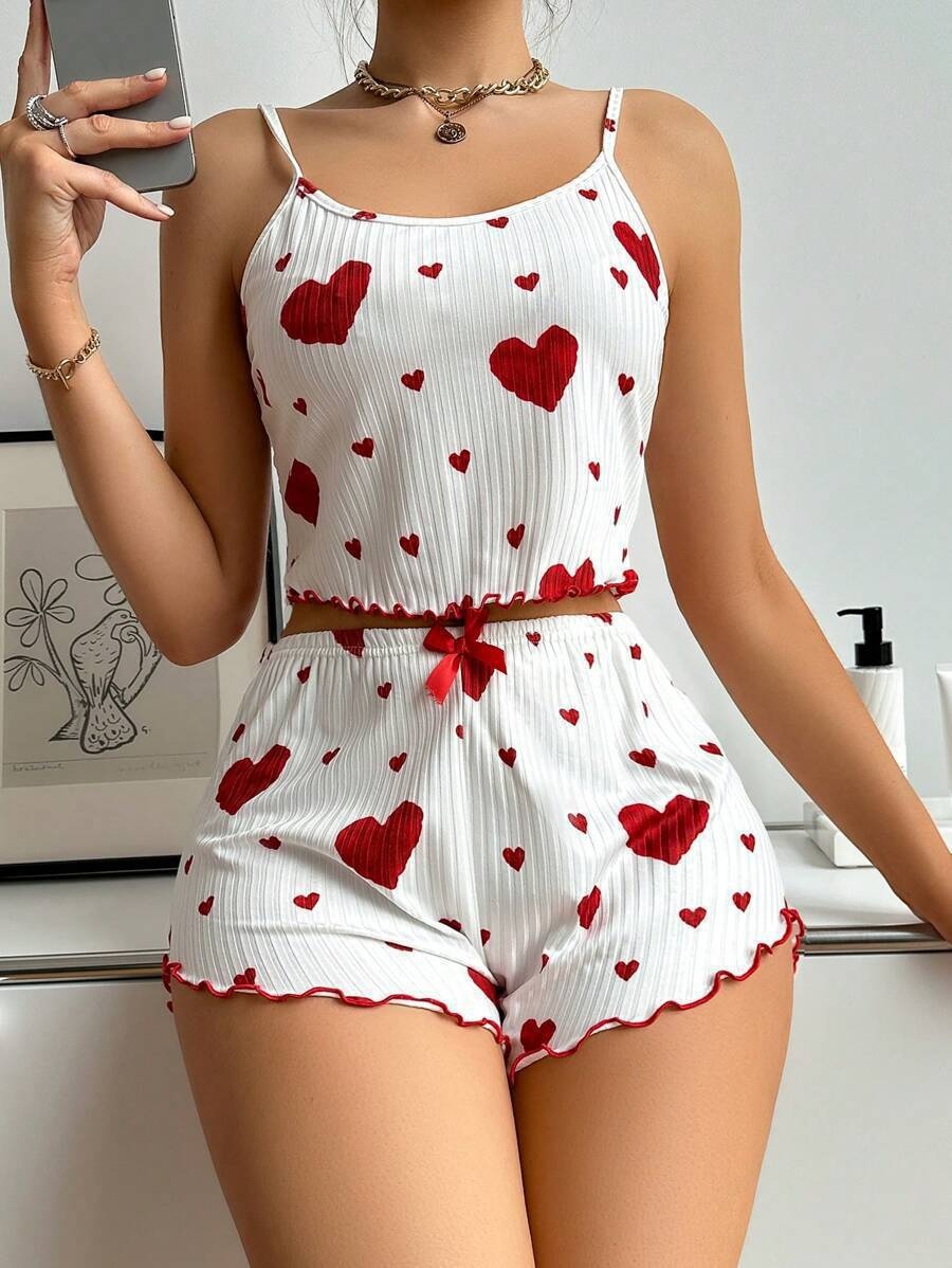 ChicShe Cross-Border Women's Homewear Heart Print Camisole Shorts Casual Ribbed Wearable European And American Style Pajamas_voghion.com