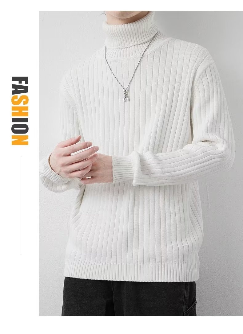 boy Tuleneck For Men Autumn Winter Simple Solid Color Trendy Brand Knitted Slim Fit Warm Turn-down Collar Sweater Base_voghion.com