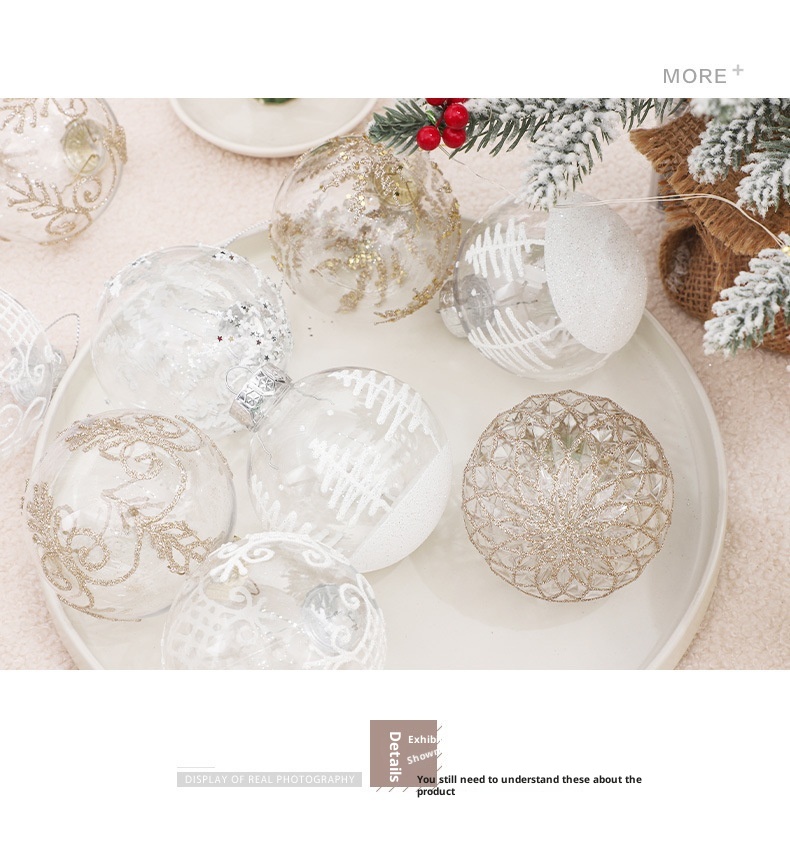Decorazioni per l'albero di Natale con palline trasparenti in PET dipinte a mano da 8 cm/9 pezzi di Lillian Cross-Border_voghion.com