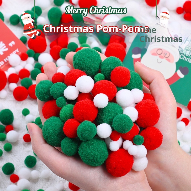 Kit de decoración navideña para árbol de Navidad Lillian Red Green White para niños: pompones hechos a mano, material adhesivo creativo._voghion.com