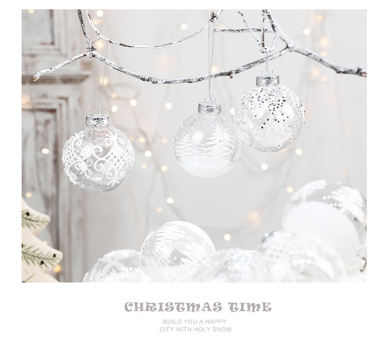 Decorazioni per l'albero di Natale con palline trasparenti in PET dipinte a mano da 8 cm/9 pezzi di Lillian Cross-Border_voghion.com