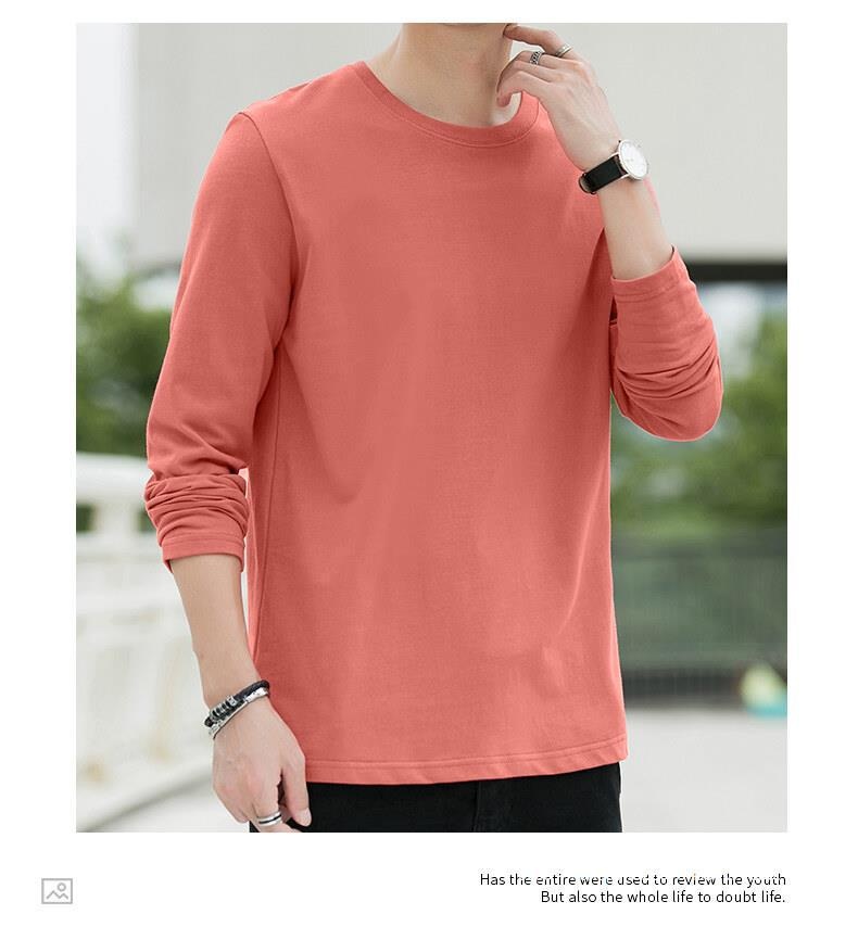 Maglietta a maniche lunghe primaverile e in puro cotone per uomo, scollo tondo, maglietta di base sottile, strato interno, felpa di alta qualità,_voghion.com