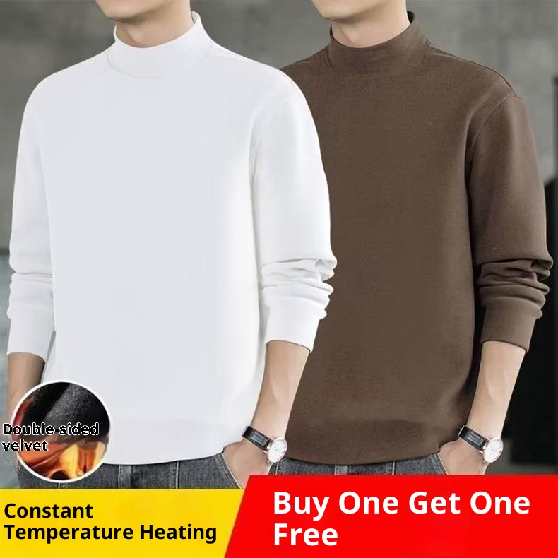 Thermofleece-Sweatshirt für Jungen, Herbst 2024, halbhoher Kragen, lockeres Langarmshirt, wärmendes Basic-Shirt, Herren-Jugendtrend_voghion.com
