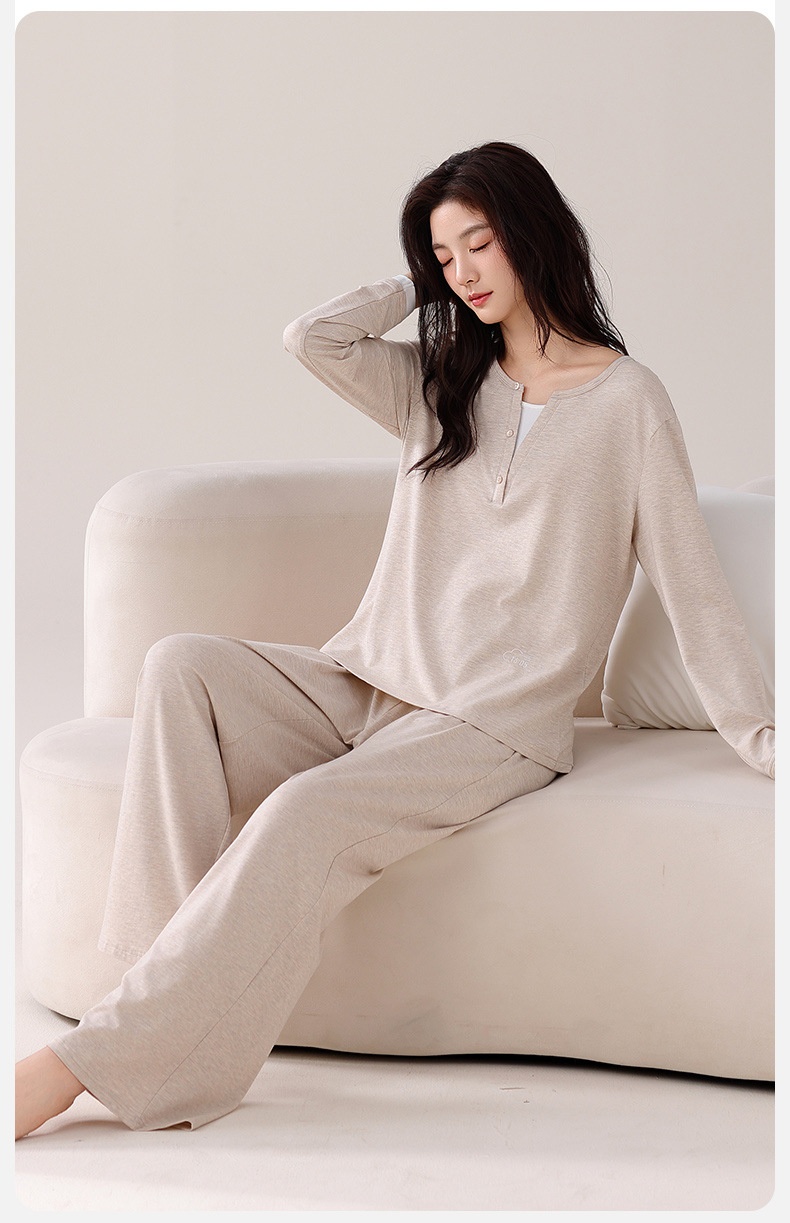ChicShe 2025 New Women's Pajamas With Chest Pads Modal Cotton Long Sleeve Spring And Autumn Simple Homewear Set_voghion.com