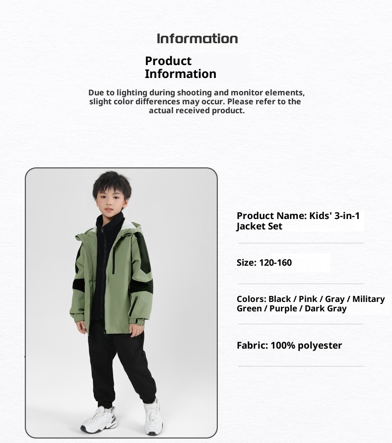001 Children's Softshell Jacket Pants Set For Boys And Girls, Fleece-Lined, Waterproof, Windproof, Warm Three-Piece Outfit_voghion.com