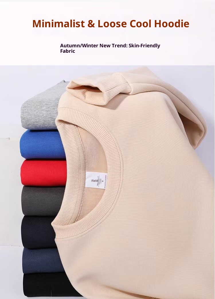 Sweat-shirt d'hiver en polaire épaisse pour homme, couleur unie, chaud, col rond, grandes tailles, coupe ample, impression personnalisée_voghion.com