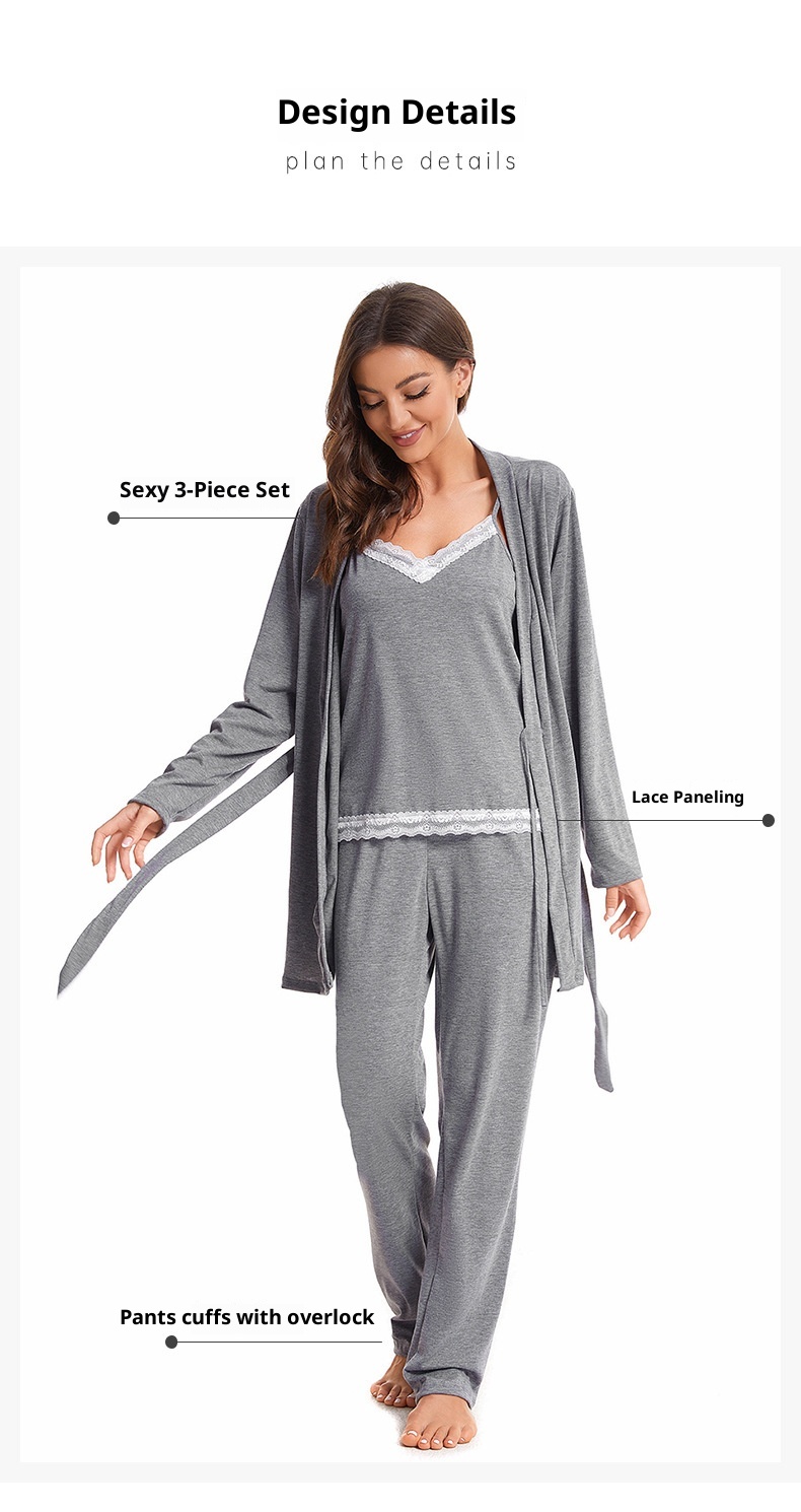 ChicShe Exclusive Cross-Border Women's Cotton Camisole Nightgown Three-Piece Set Homewear European And American Style_voghion.com