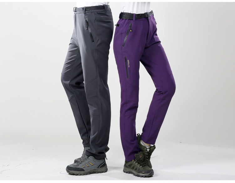 001 Winter Fleece-Lined For Men Women, Windproof And Waterproof, Hiking Pants, Couples' Warm Softshell Pants_voghion.com