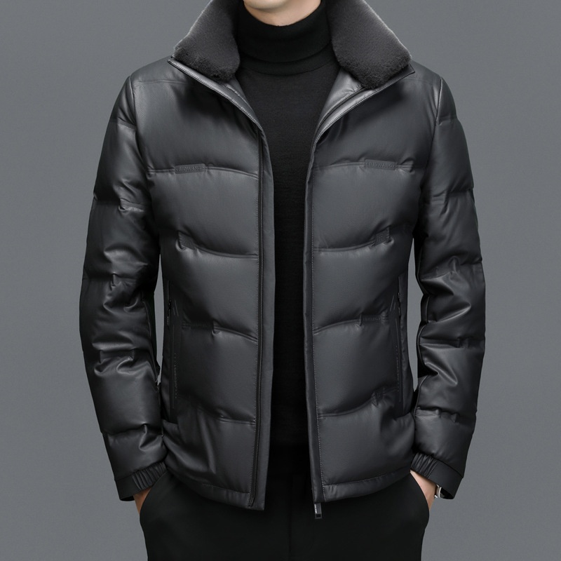 boy Plus Size Casual Sheepskin Warm Thick Genuine Leather Men's Coat Dad's Down Jacket_voghion.com