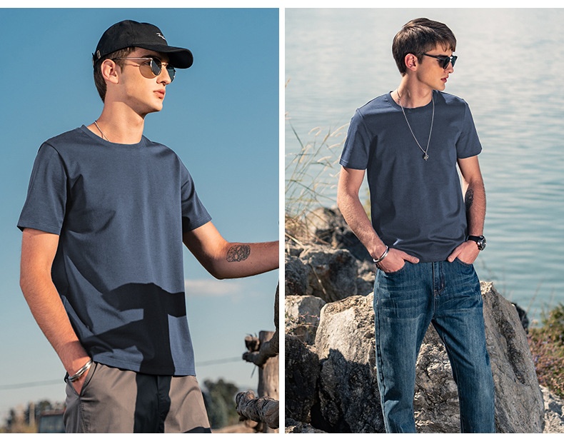 Maglietta base da uomo in cotone di seta ghiaccio fresco, manica corta, estiva, bianca, tinta unita, mercerizzata_voghion.com