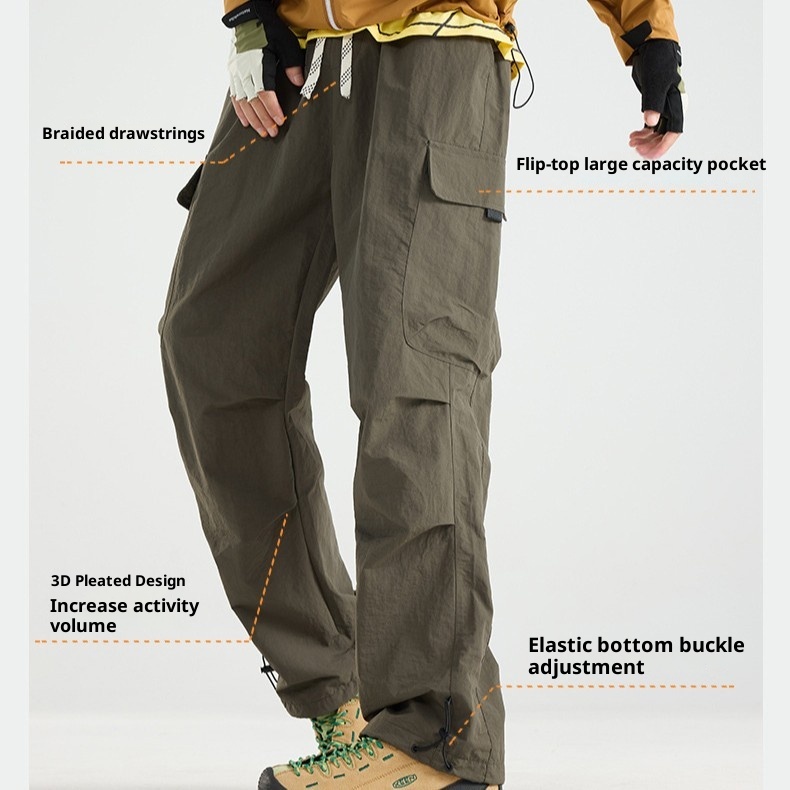 001 Mountain Style Outdoor Softshell For Men And Women, Windproof, Waterproof, Adjustable Long Loose Hiking Pants, Trendy_voghion.com