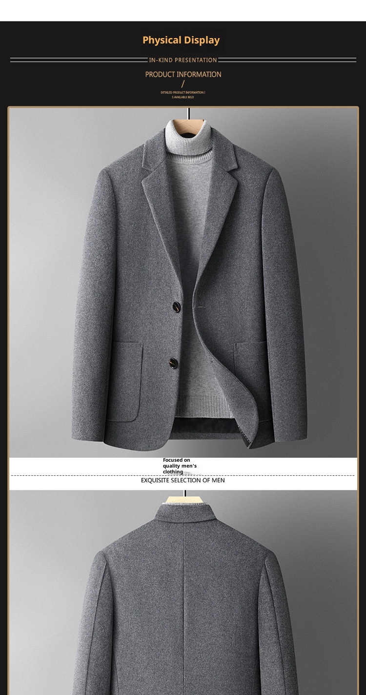 jongen Enkelzijdige kasjmierjas Herfst Winter Effen Kleur Korte Wollen Jas Herenpak Veelzijdig_voghion.com