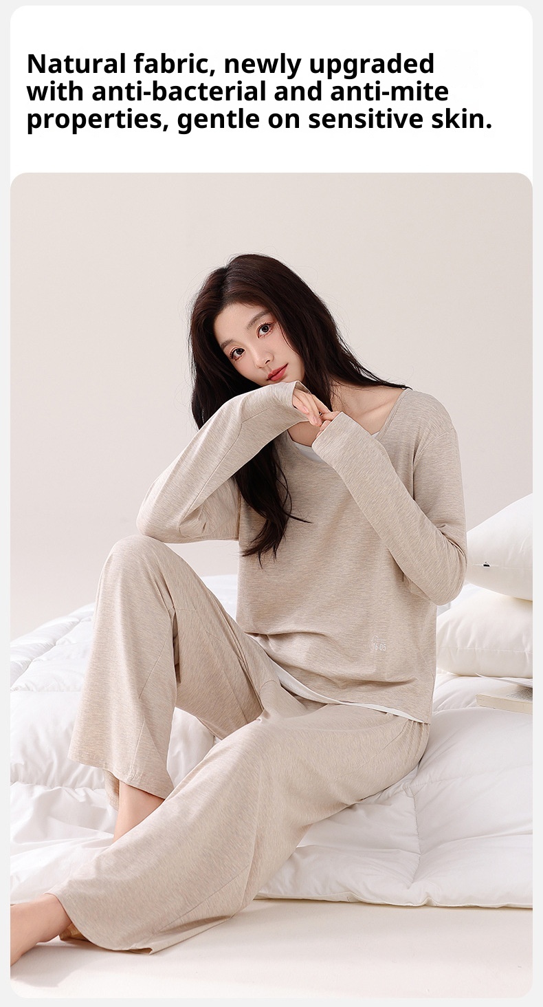 ChicShe Women's Pajamas Wih Ches Pads, Spring And Auumn Modal Thin Long Sleeve New Casual Two-Piece Pullover Homewear_voghion.com