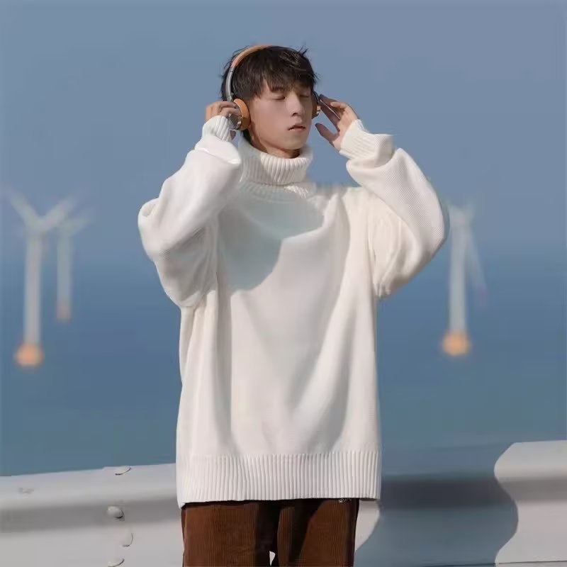 boy Turtleneck For Men Winter New Style Lazy High-End Feel Men's Base Shirt Thick Loose Inner Knitted Sweater_voghion.com