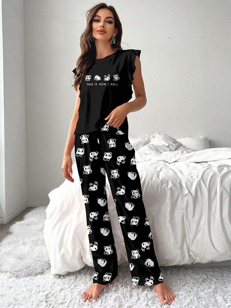 ChicShe 2024 New Cross-Border European And American Style Short Sleeve T-Shirt Long Pants Women's Pajamas Casual Comfortable_voghion.com