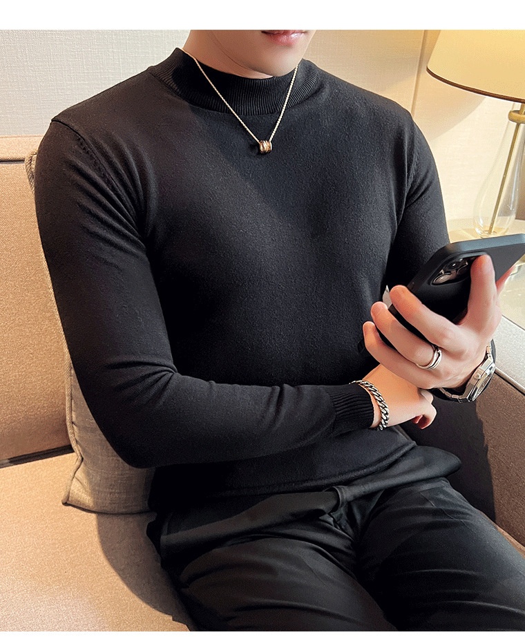 Herrenpullover, dick gefüttert, warm, für Herbst und Winter, halber Rollkragen, Strick, schmale Passform, Business-Hemd, Unterhemd_voghion.com